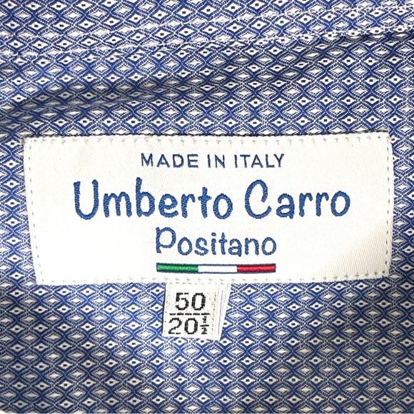 Umberto Carro Positano Shirt 50/20.5 Long Sleeve Button Up Fish Print Flip Cuff - Picture 4 of 8